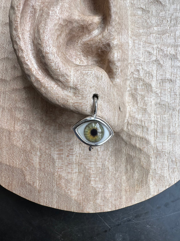 Mini green Silver Hanging Eye Earring