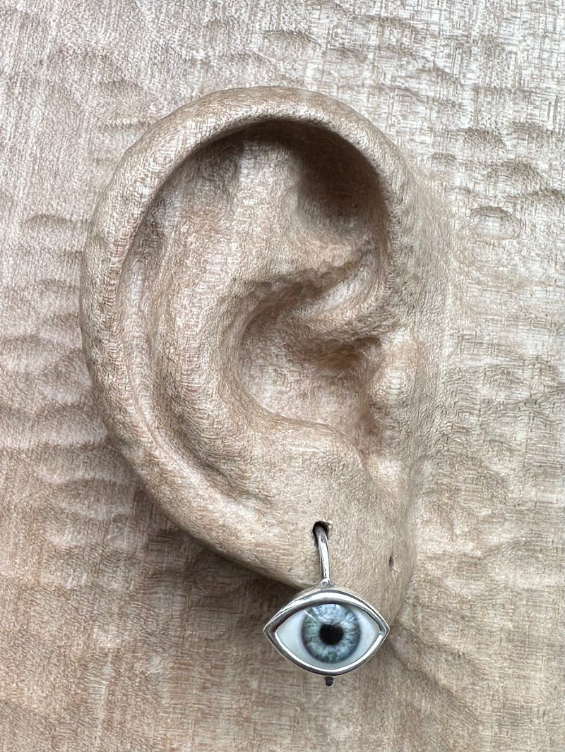 Mini blue Silver Hanging Eye Earring