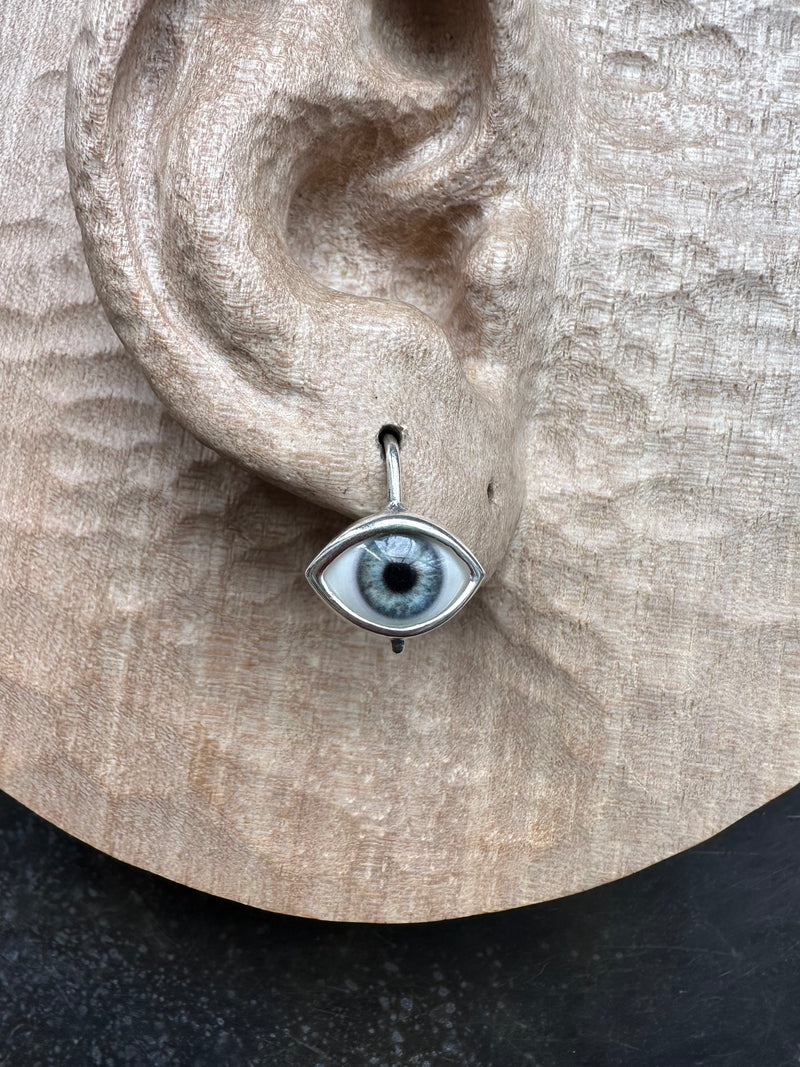 Mini blue Silver Hanging Eye Earring