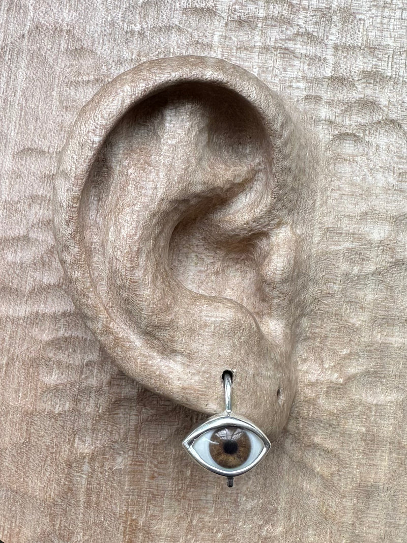 Mini brown Silver Hanging Eye Earring