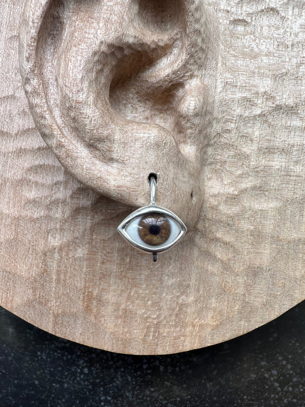 Mini brown Silver Hanging Eye Earring