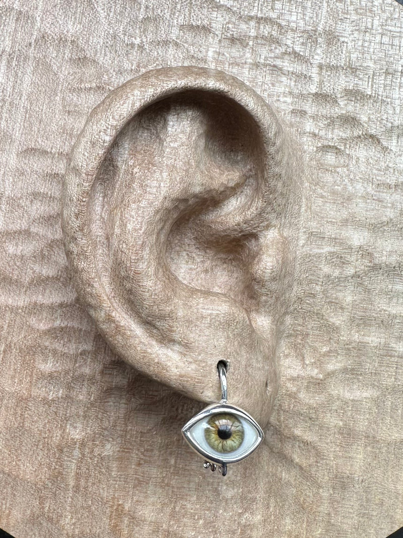 Mini green Silver Hanging Eye Earring