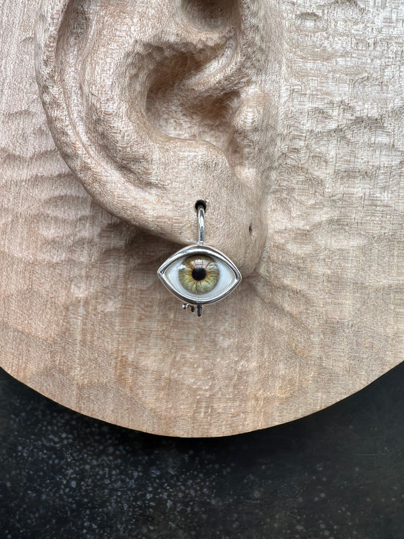 Mini green Silver Hanging Eye Earring