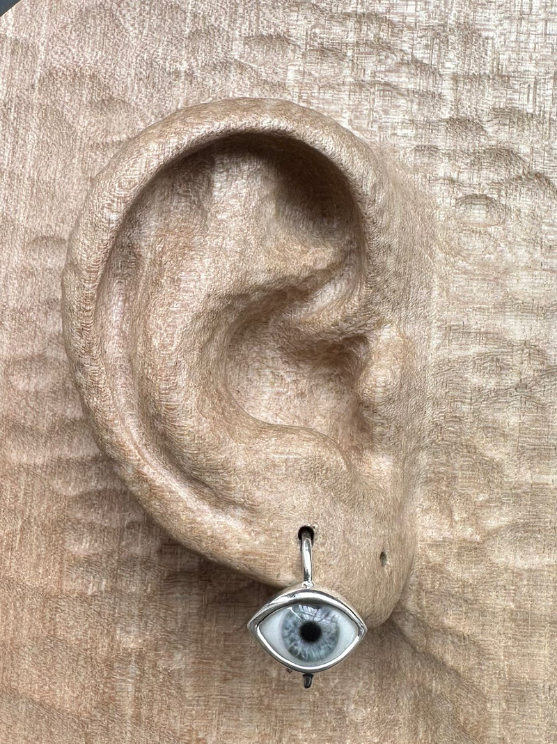 Mini blue Silver Hanging Eye Earring