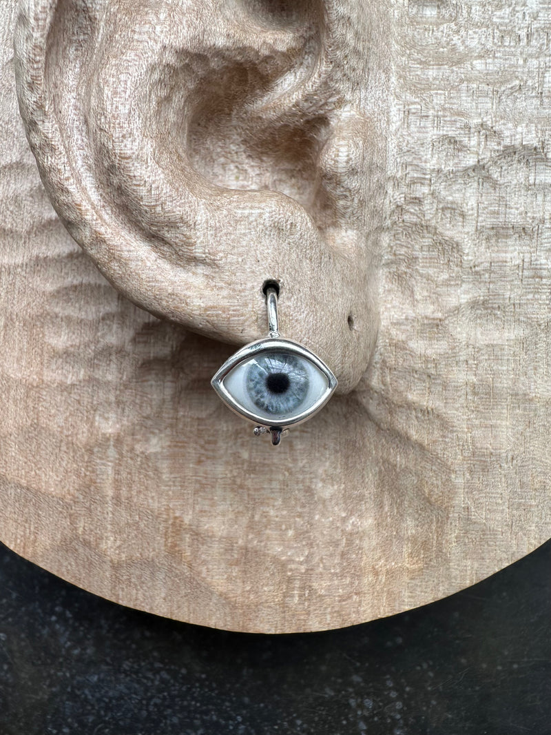 Mini blue Silver Hanging Eye Earring