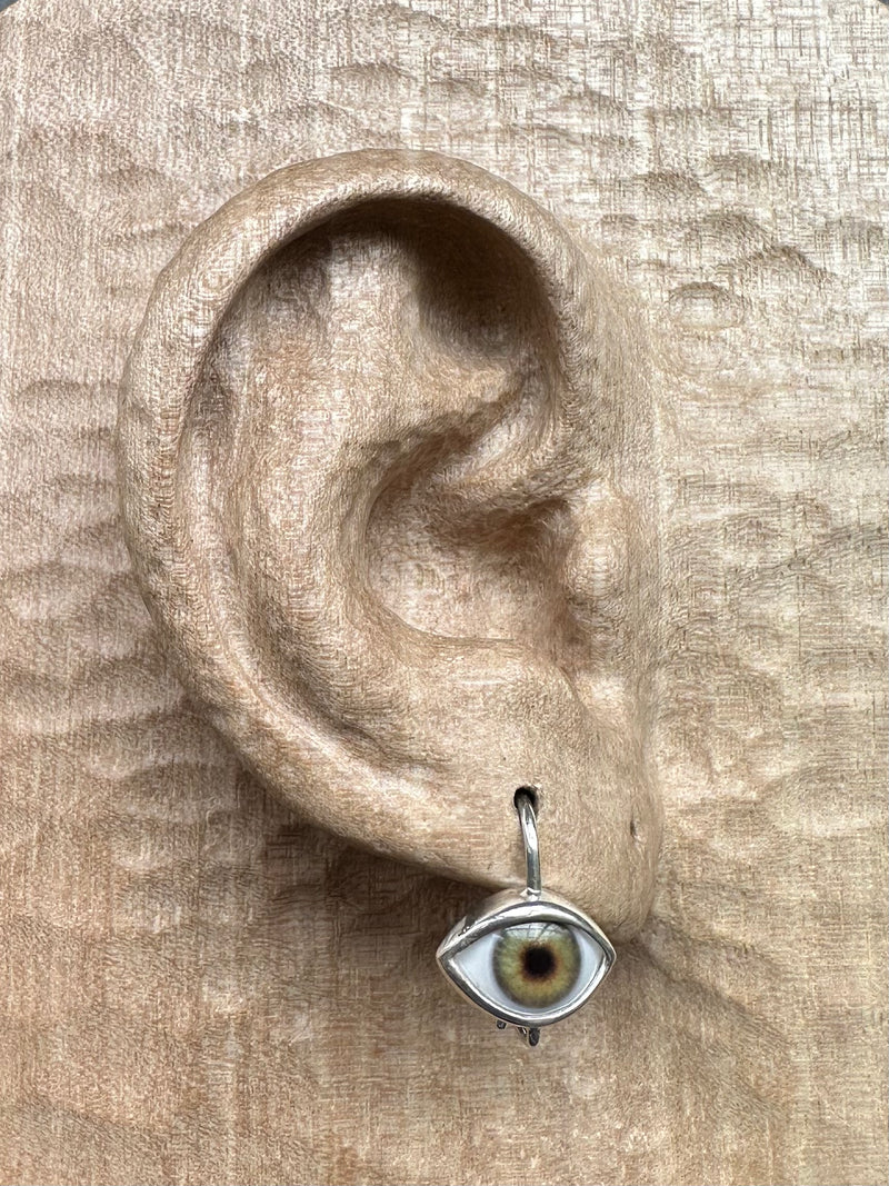 Mini forest green Silver Hanging Eye Earring
