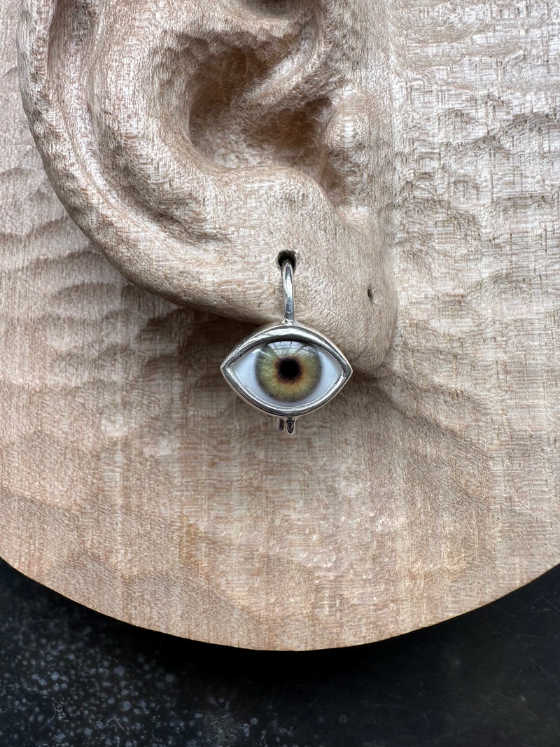 Mini forest green Silver Hanging Eye Earring
