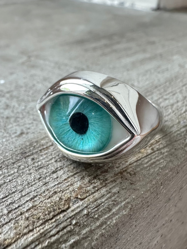 Bright Teal Silver Classic Eye Ring