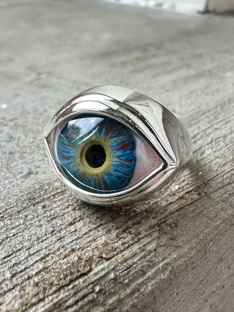 Bright Blue Hazel Silver Classic Eye Ring