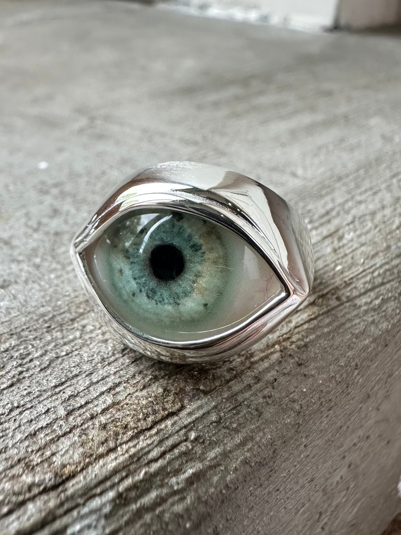 Light Blue teal Silver Classic Eye Ring