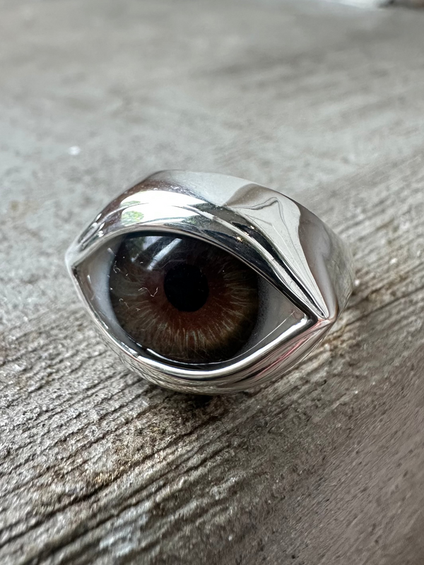 Dark Brown Hazel Silver Classic Eye Ring