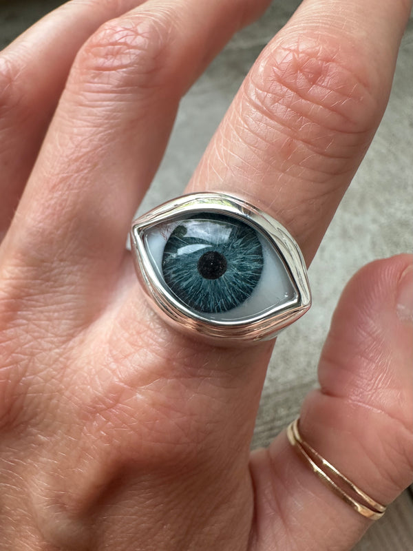 Bright Blue Silver Classic Eye Ring
