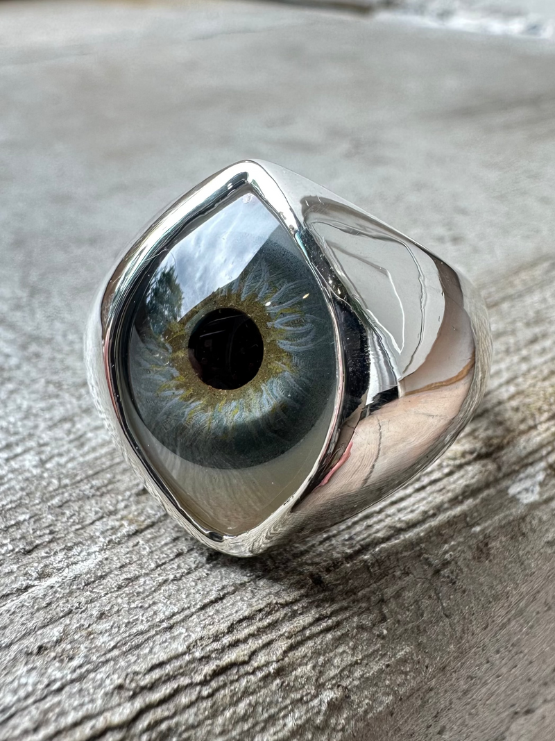 Bright Green/Blue Hazel Painted King Eye Ring
