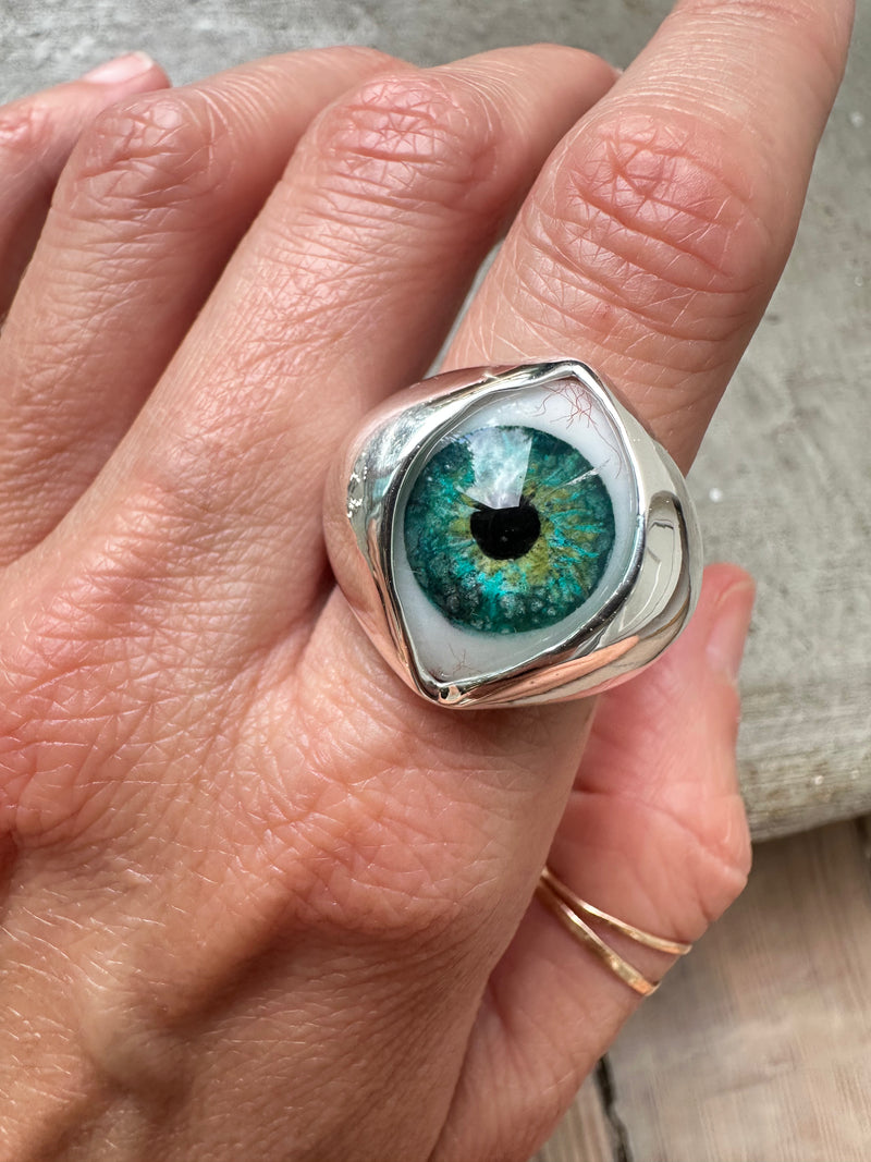 Hand Dark Teal Painted King Eye Ring