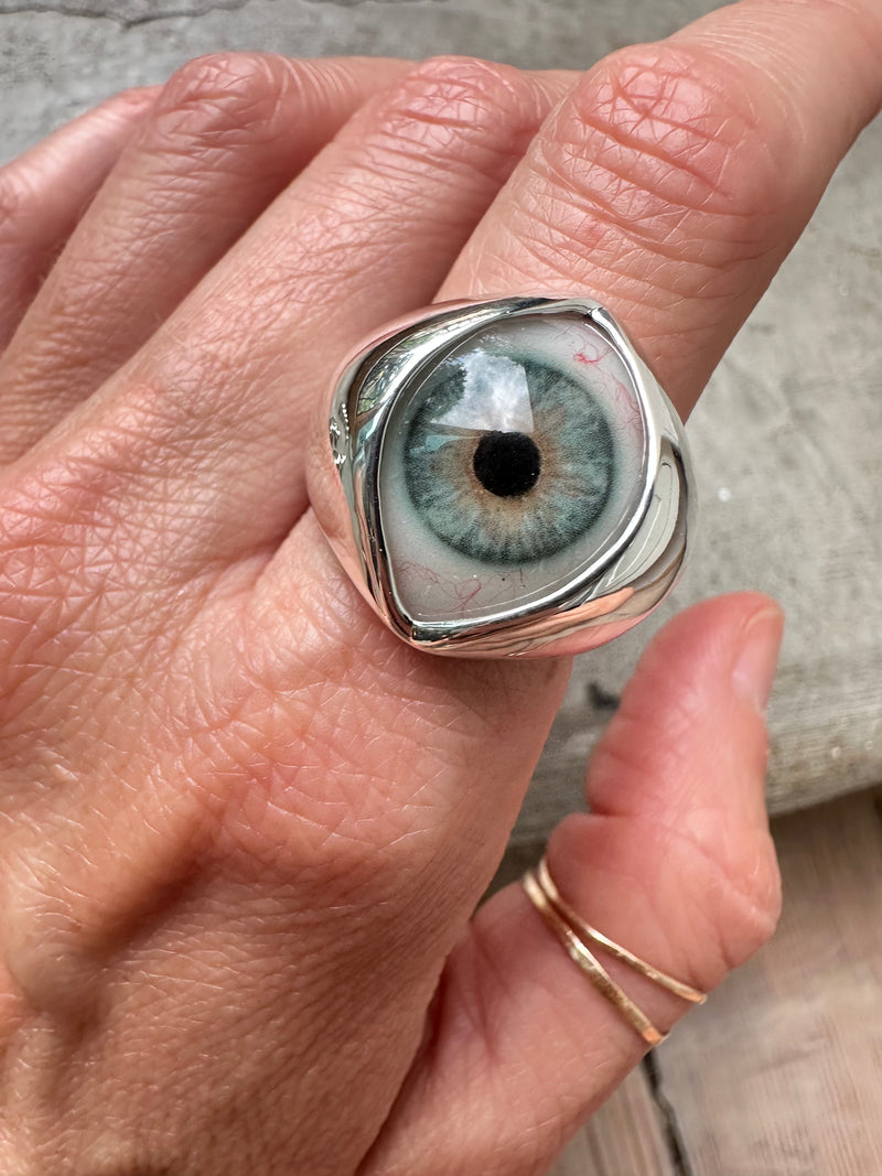 Hand Painted blue hazel King Eye Ring