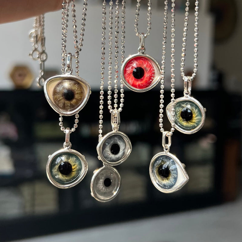 Red Silver Glass Eye Pendant