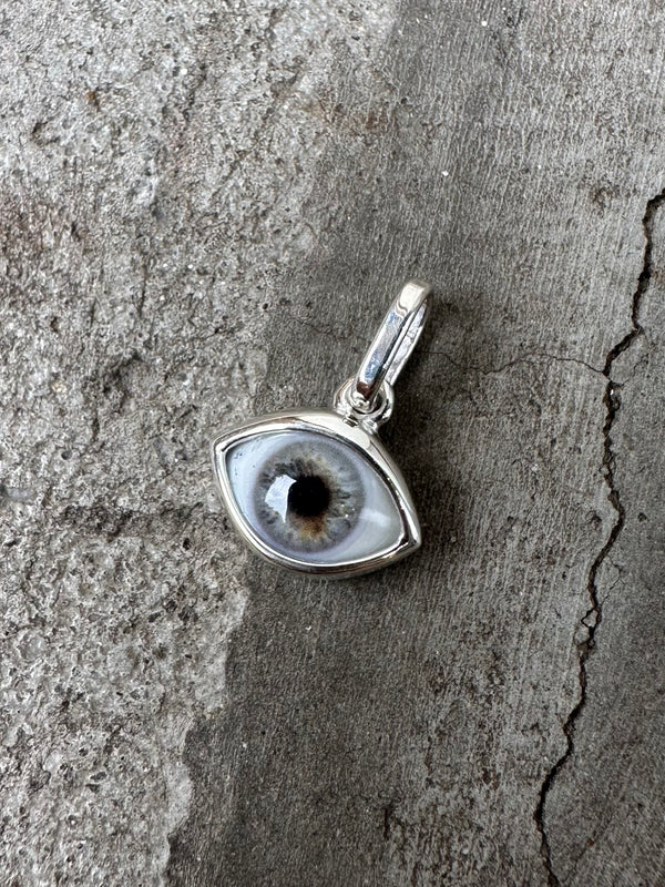 Blue with Brown center freckle Silver Mini Eye Pendant
