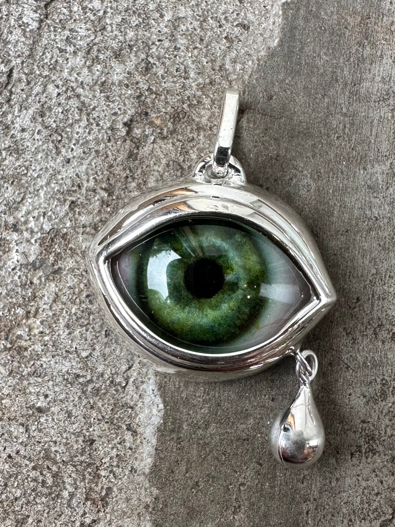 Bright Green Crying eye Silver Eye Pendant