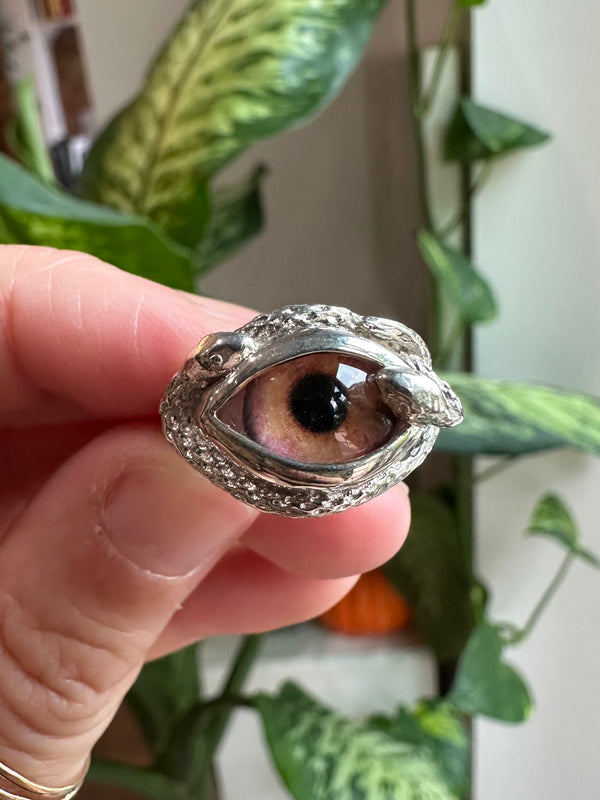 Mini Ojo De Medusa Hand Painted Pink Orange Eye Ring