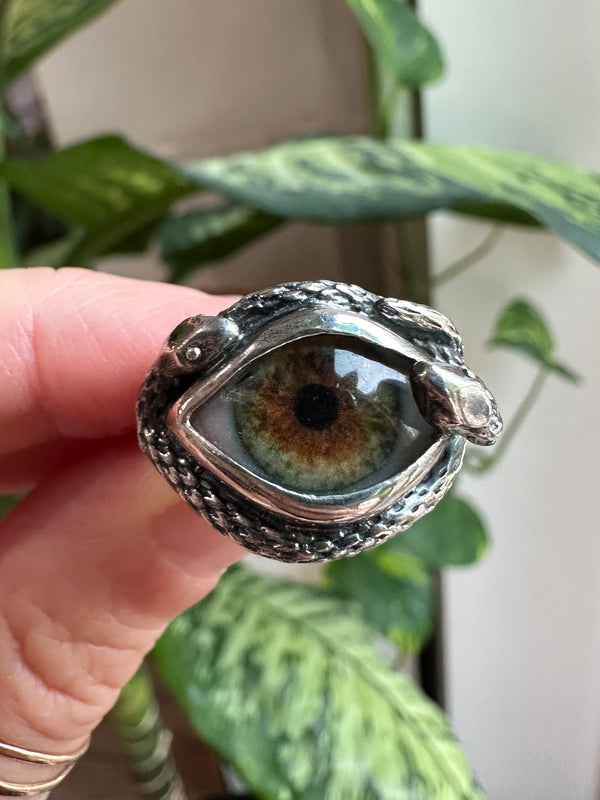 Ojo De Medusa Hand Painted Hazel Green Eye Ring