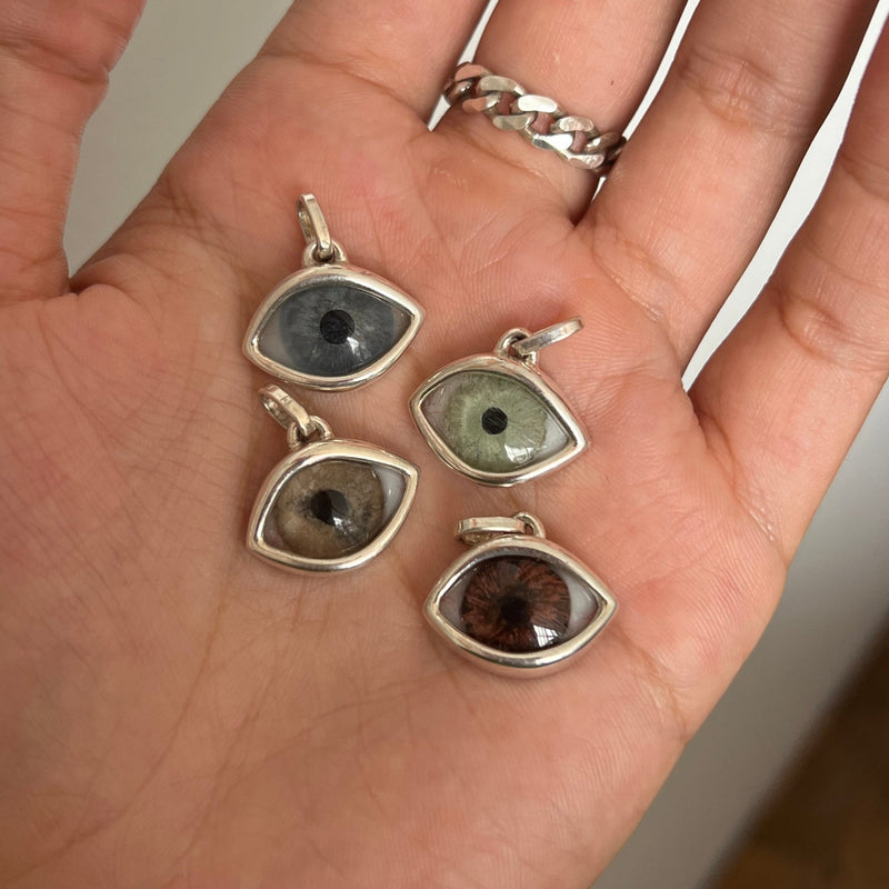 Hand Painted Brown Silver Classic Eye Pendant