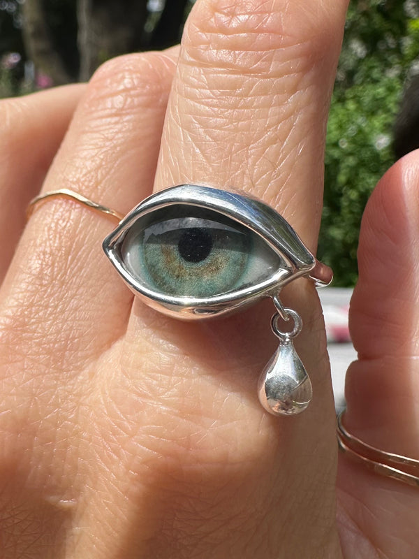 Hand Painted Silver Dali Crying Eye Ring