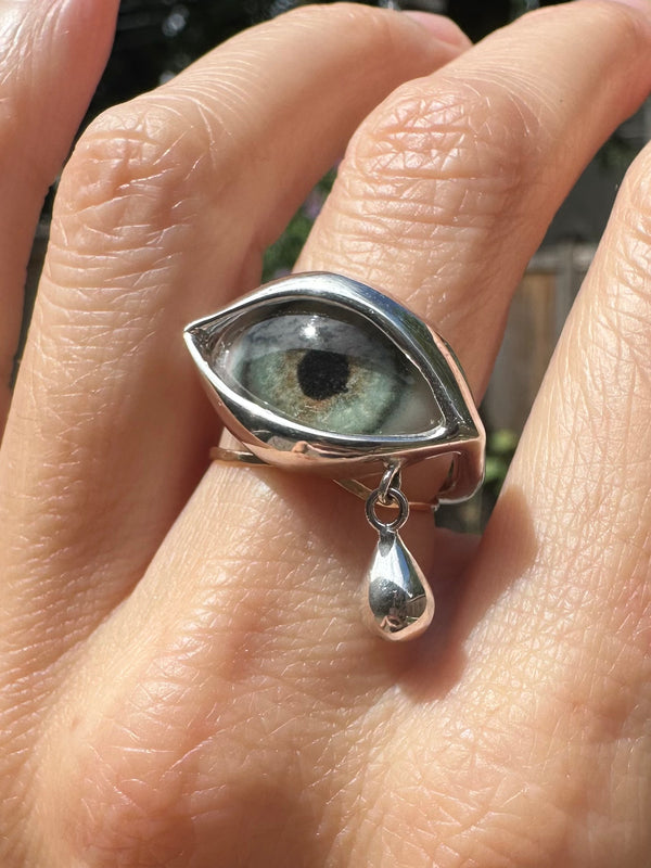 Hand Painted Silver Dali Crying Eye Ring
