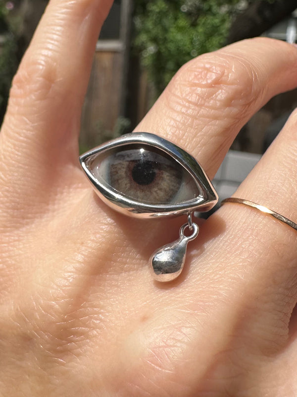 Hand Painted Silver Dali Crying Eye Ring