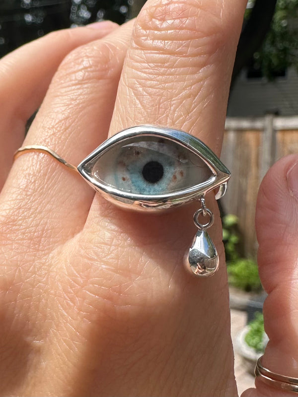 Hand Painted Silver Dali Crying Eye Ring