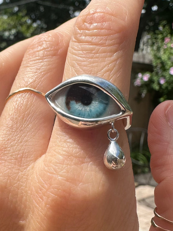 Hand Painted Silver Dali Crying Eye Ring