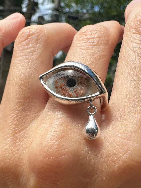 Hand Painted Silver Dali Crying Eye Ring