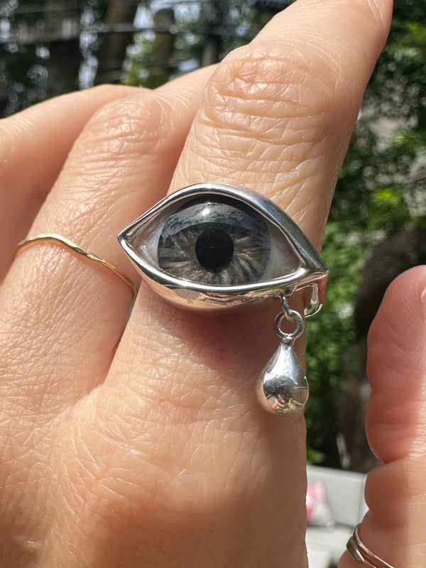 Hand Painted Silver Dali Crying Eye Ring