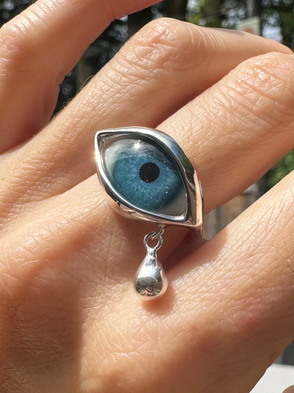 Hand Painted Silver Dali Crying Eye Ring