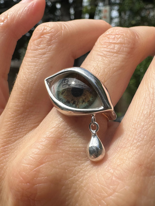 Hand Painted Silver Dali Crying Eye Ring