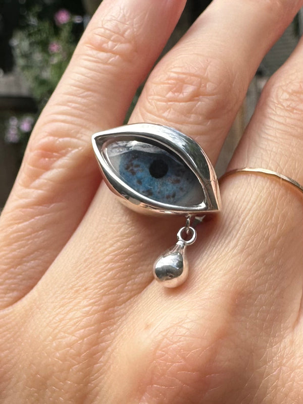 Hand Painted Silver Dali Crying Eye Ring