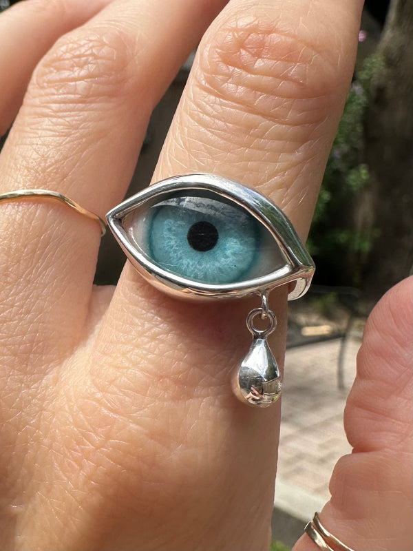 Hand Painted Silver Dali Crying Eye Ring