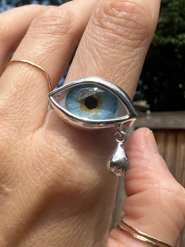 Hand Painted Silver Dali Crying Eye Ring
