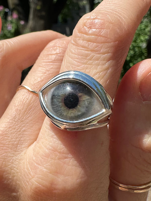 Hand painted Silver Skeleton Eye Ring