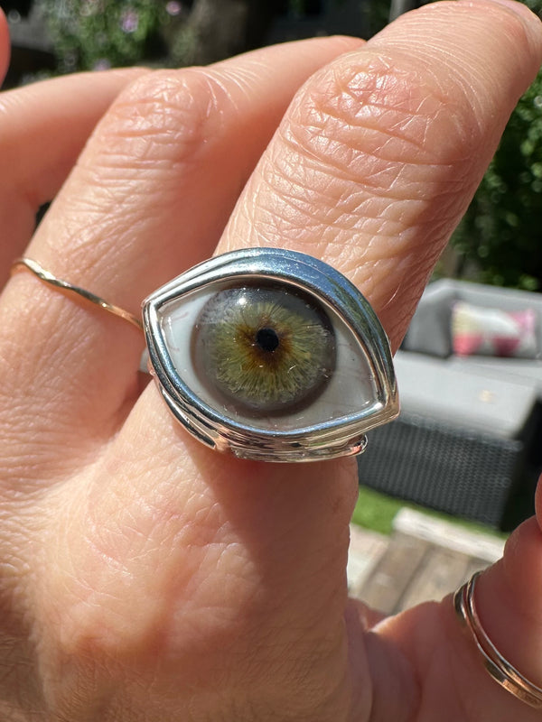 Blown Glass Silver Skeleton Eye Ring