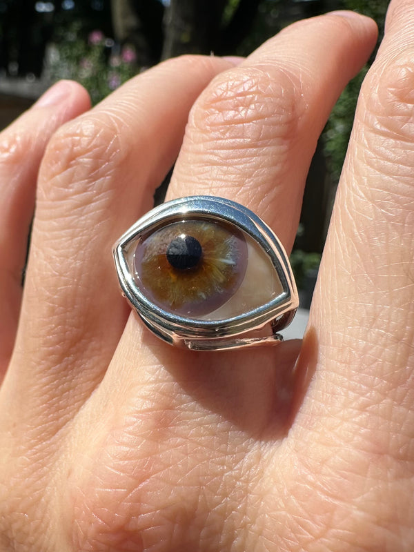 Blown Glass Silver Skeleton Eye Ring