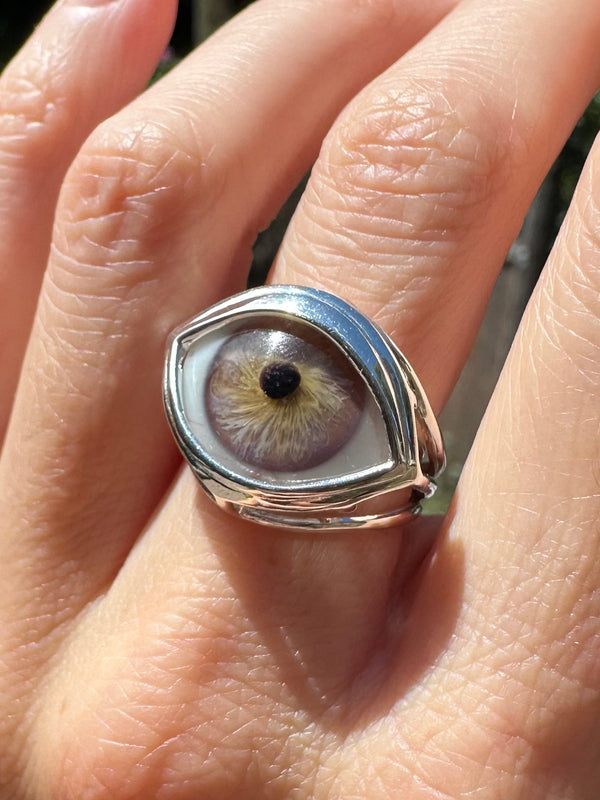 Blown Glass Silver Skeleton Eye Ring