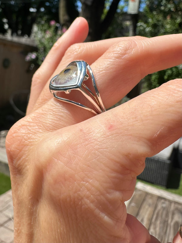 Blown Glass Silver Skeleton Eye Ring