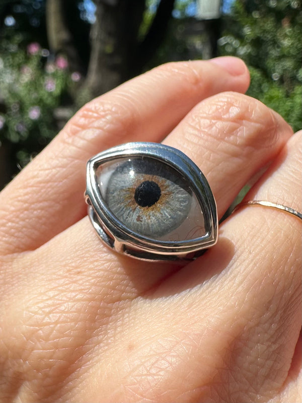 Hand painted Silver Skeleton Eye Ring