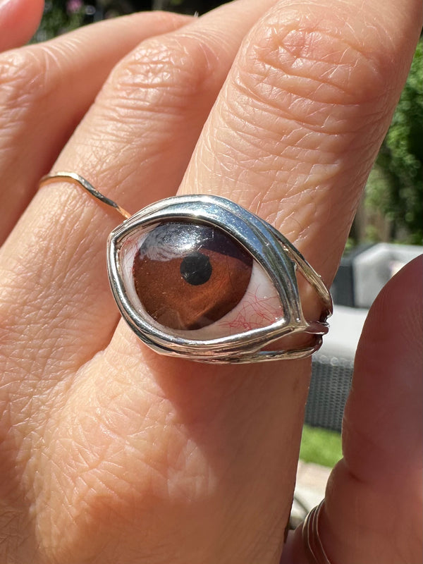 Hand Painted Silver Skeleton Eye Ring