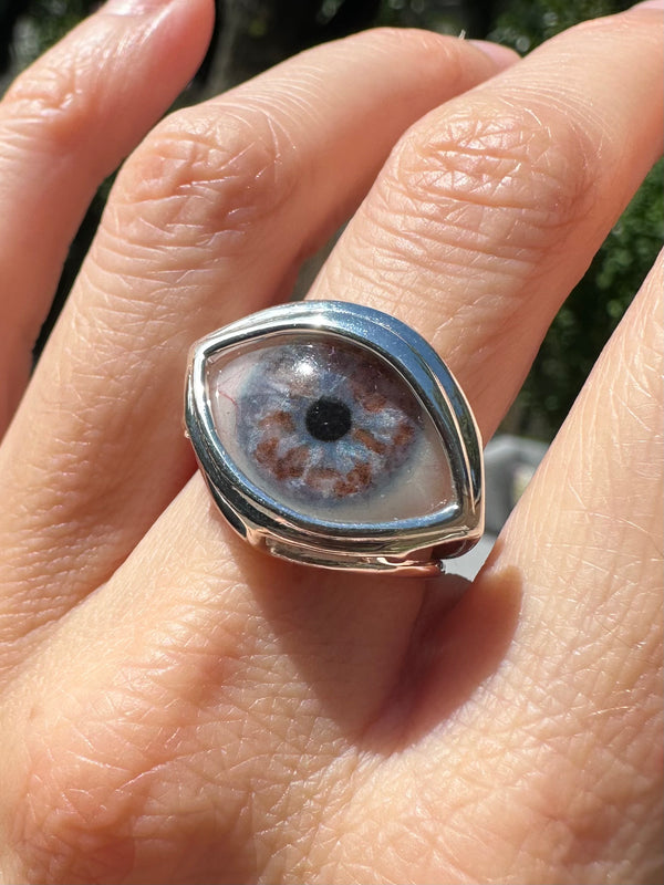 Hand Painted Silver Skeleton Eye Ring
