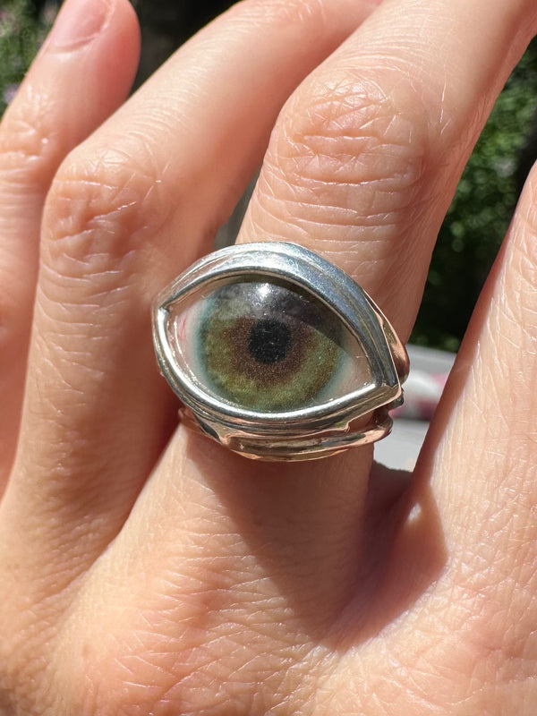 Hand painted Silver Skeleton Eye Ring