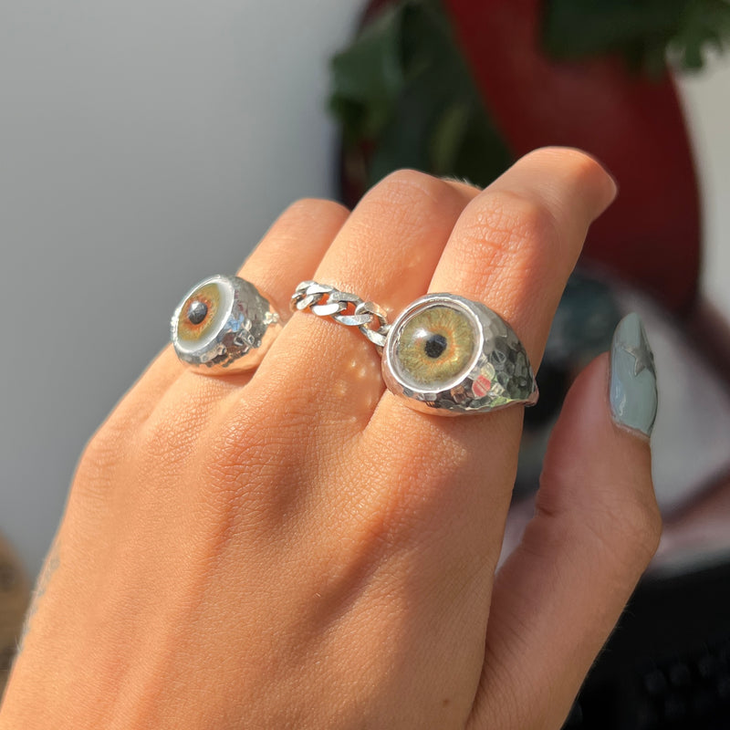 Hand Painted Hazel Silver Hammered Bubble Eye Ring