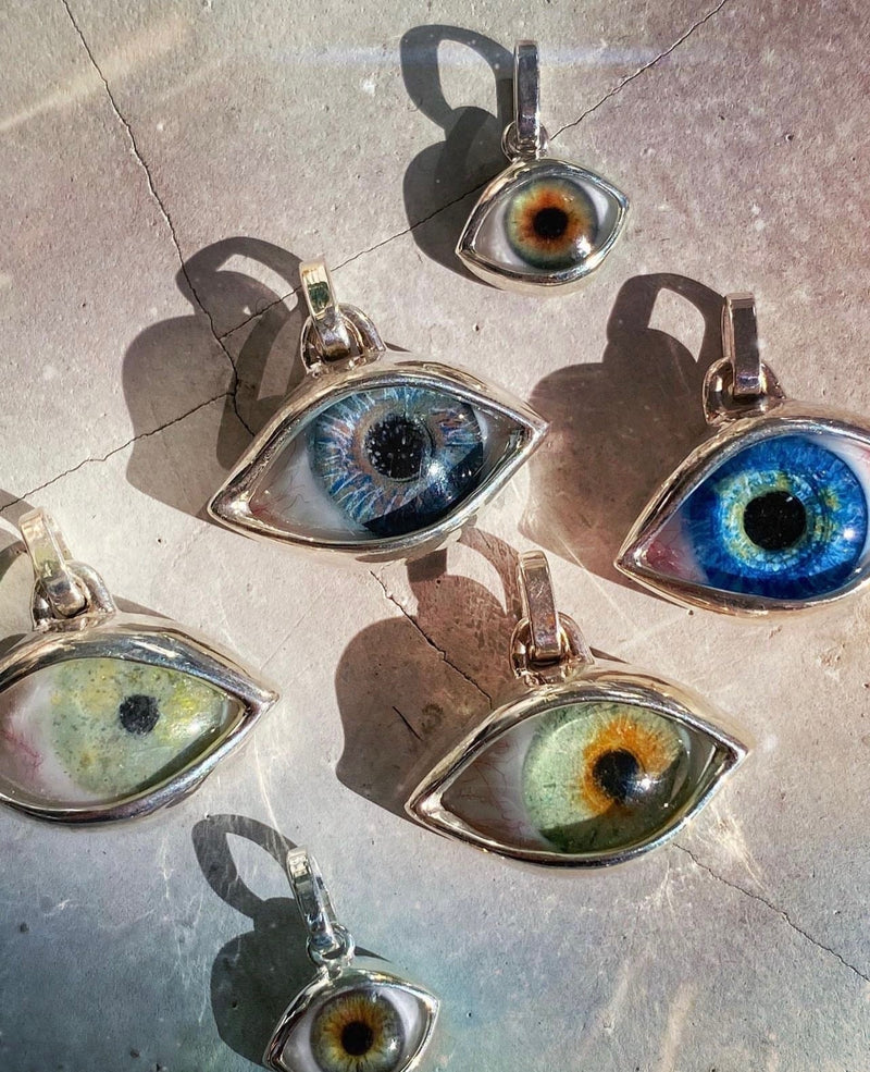 Hand Painted Brown Silver Eye Dali Pendant