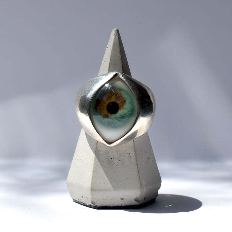 Hand Painted Turquoise Silver King Eye Ring