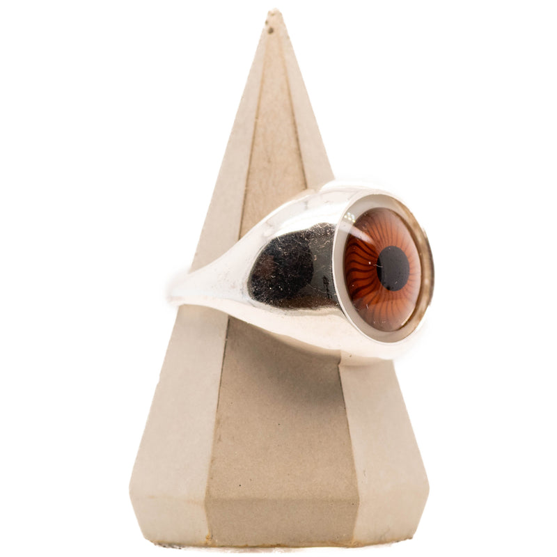 Brown Silver Bubble Glass Eye Ring